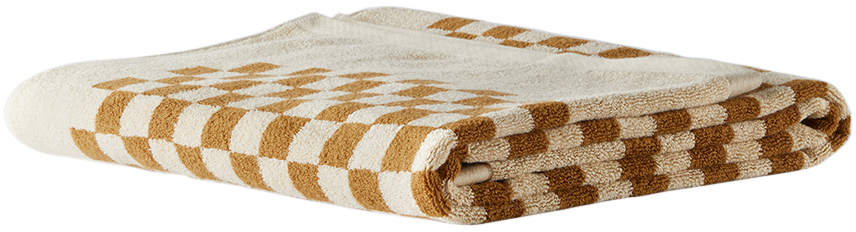 Baina Brown & Beige Roman Pool Towel In Cedar / Sand