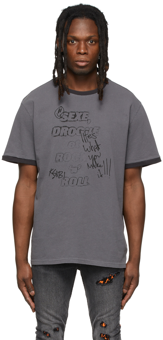 Grey Kash Ringer T-Shirt by Ksubi on Sale