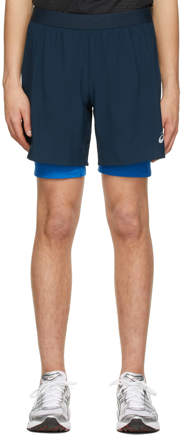 Asics Navy Recycled Polyester Shorts In 405 French Blue/lake