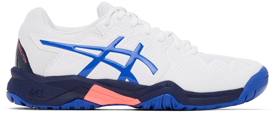 Asics Kids White & Blue Gel-Resolution 8 Big Kids Sneakers - 1044A018-107