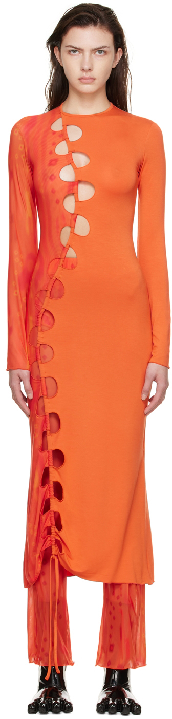 Orange Nylon Midi Dress SSENSE Women Clothing Dresses Midi Dresses 