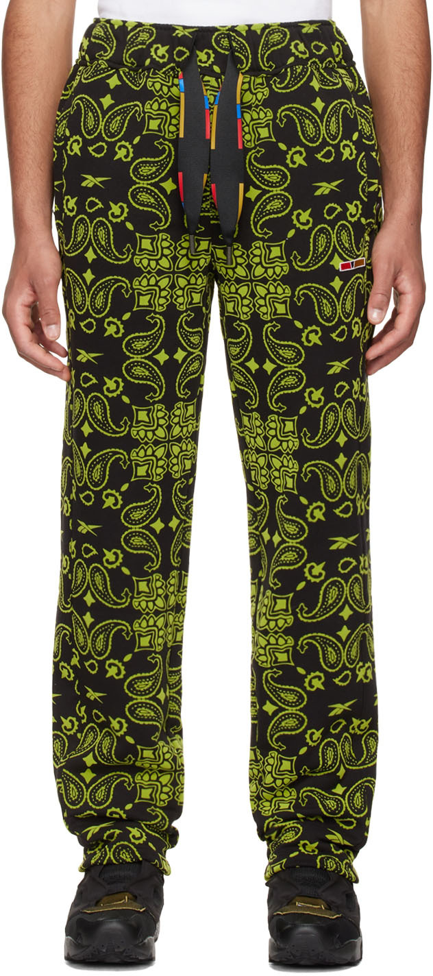 Reebok By Pyer Moss Black Cotton Lounge Pants In Black/green