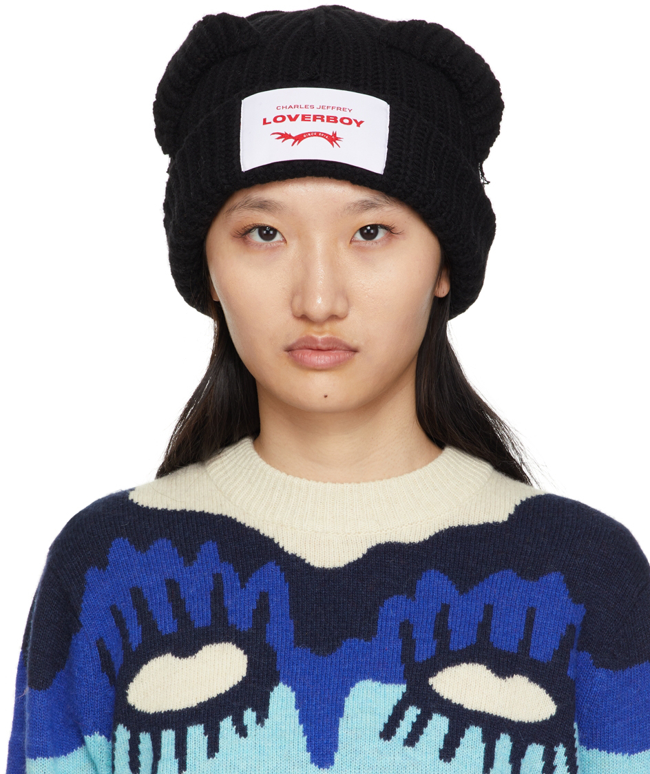 Charles Jeffrey LOVERBOY: Black Wool Chunky Ears Beanie | SSENSE Canada