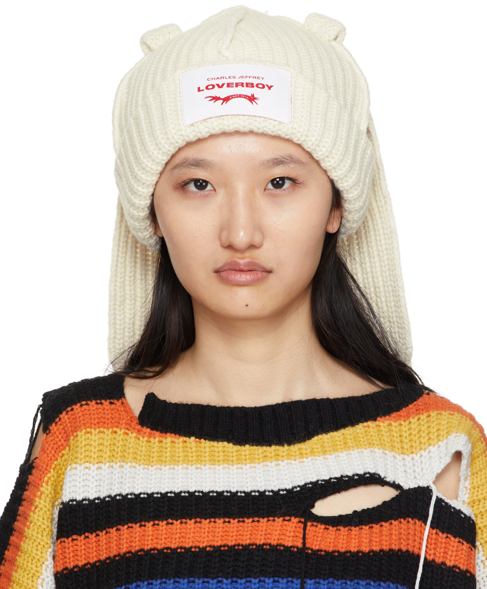 Charles Jeffrey Loverboy White Wool Chunky Rabbit Beanie | Smart