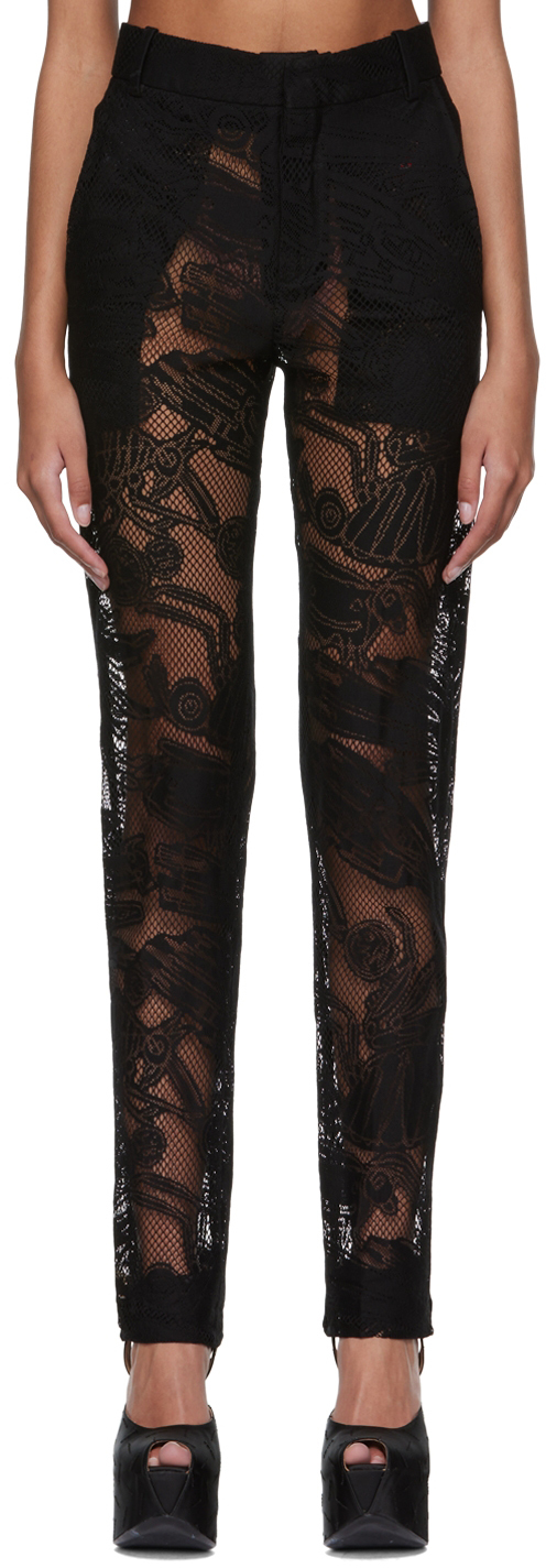 Charles Jeffrey Loverboy Black Cotton Trousers In Black Flea Lace