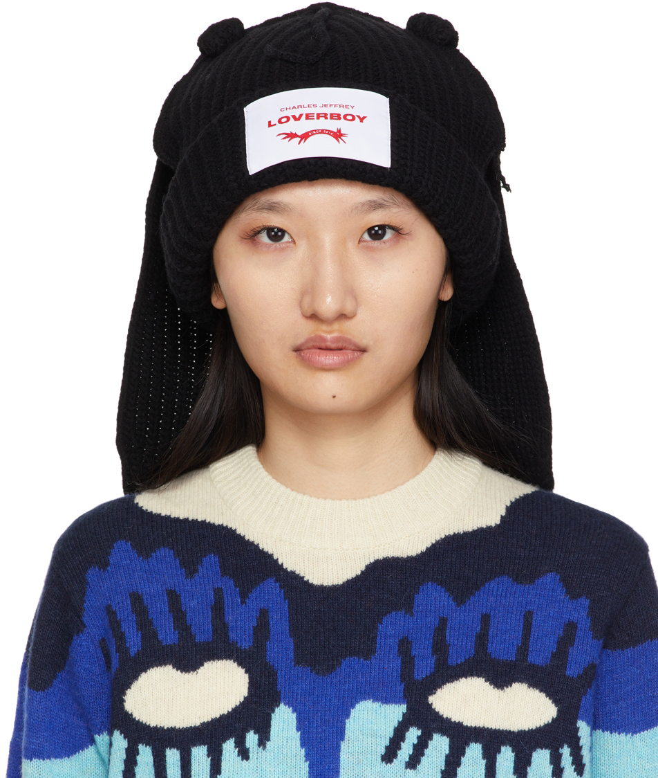 Charles Jeffrey Loverboy Black Wool Chunky Rabbit Beanie | Smart