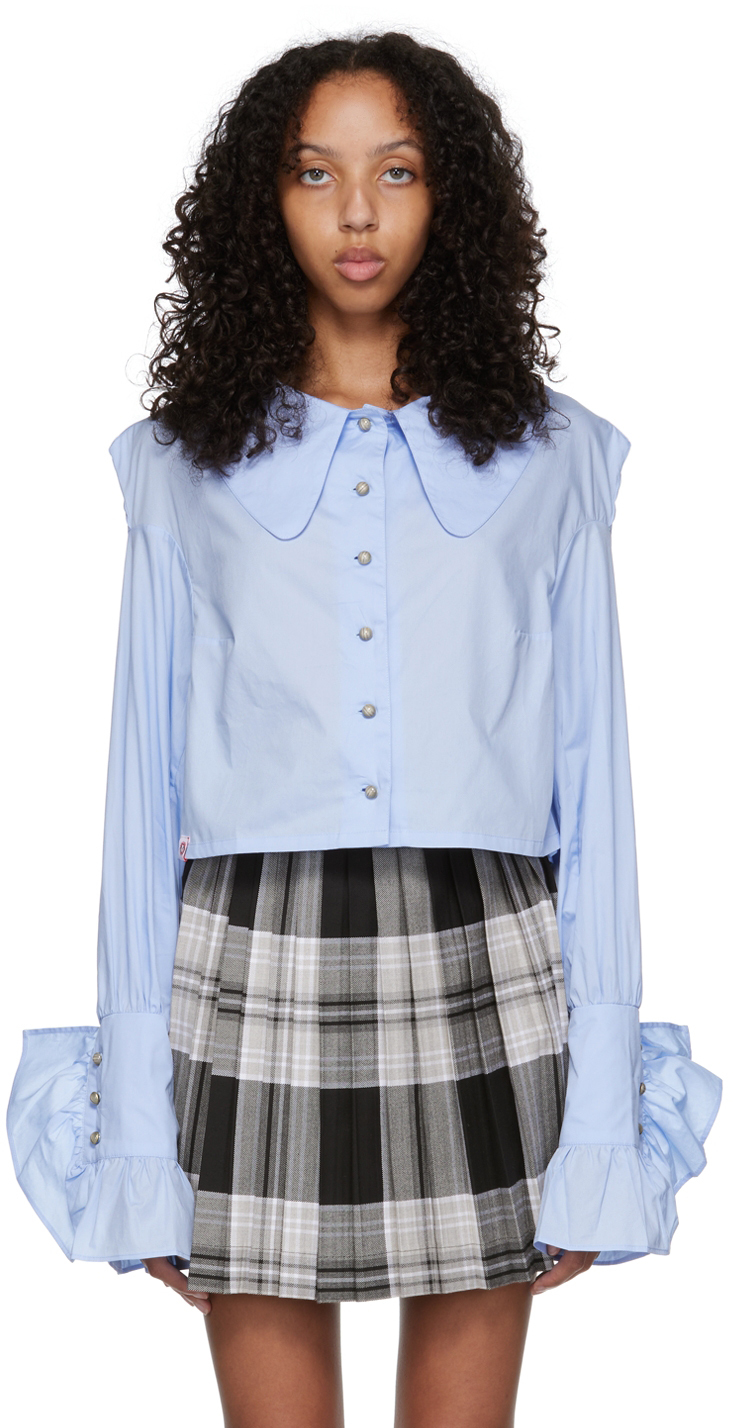 Charles Jeffrey Loverboy Fairy Flounced Cotton-poplin Shirt In Light Blue