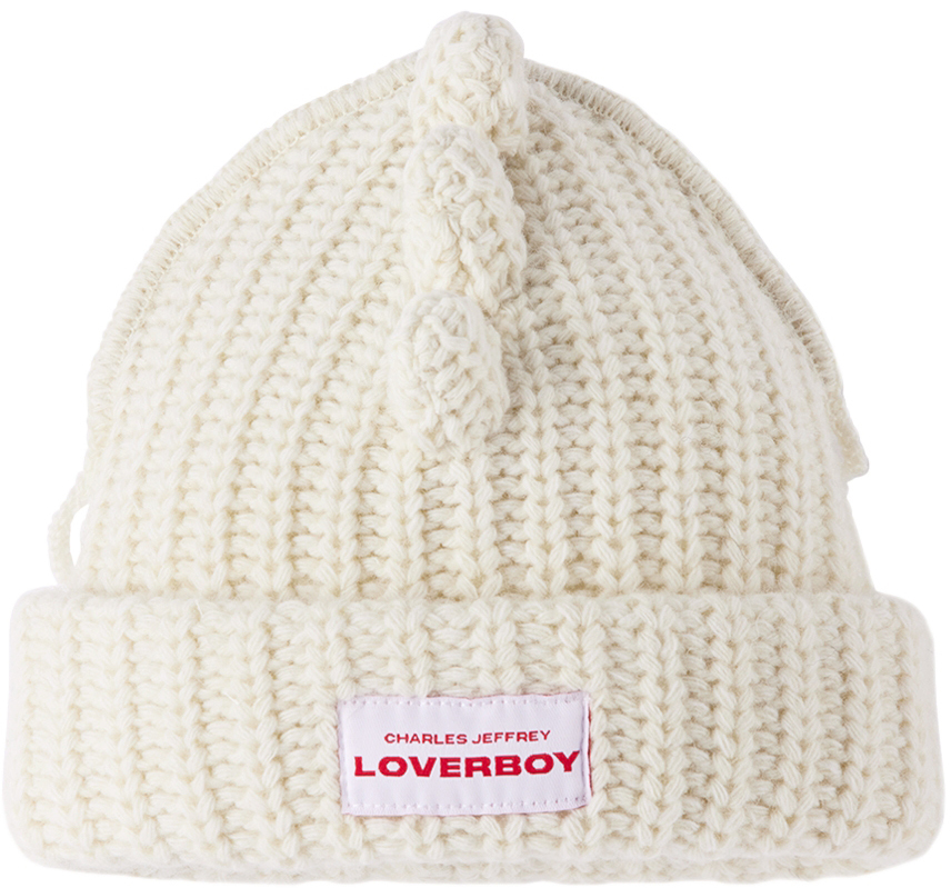 Charles Jeffrey Loverboy Ssense Exclusive Baby Off-white Chunky Spikes Beanie In Cream