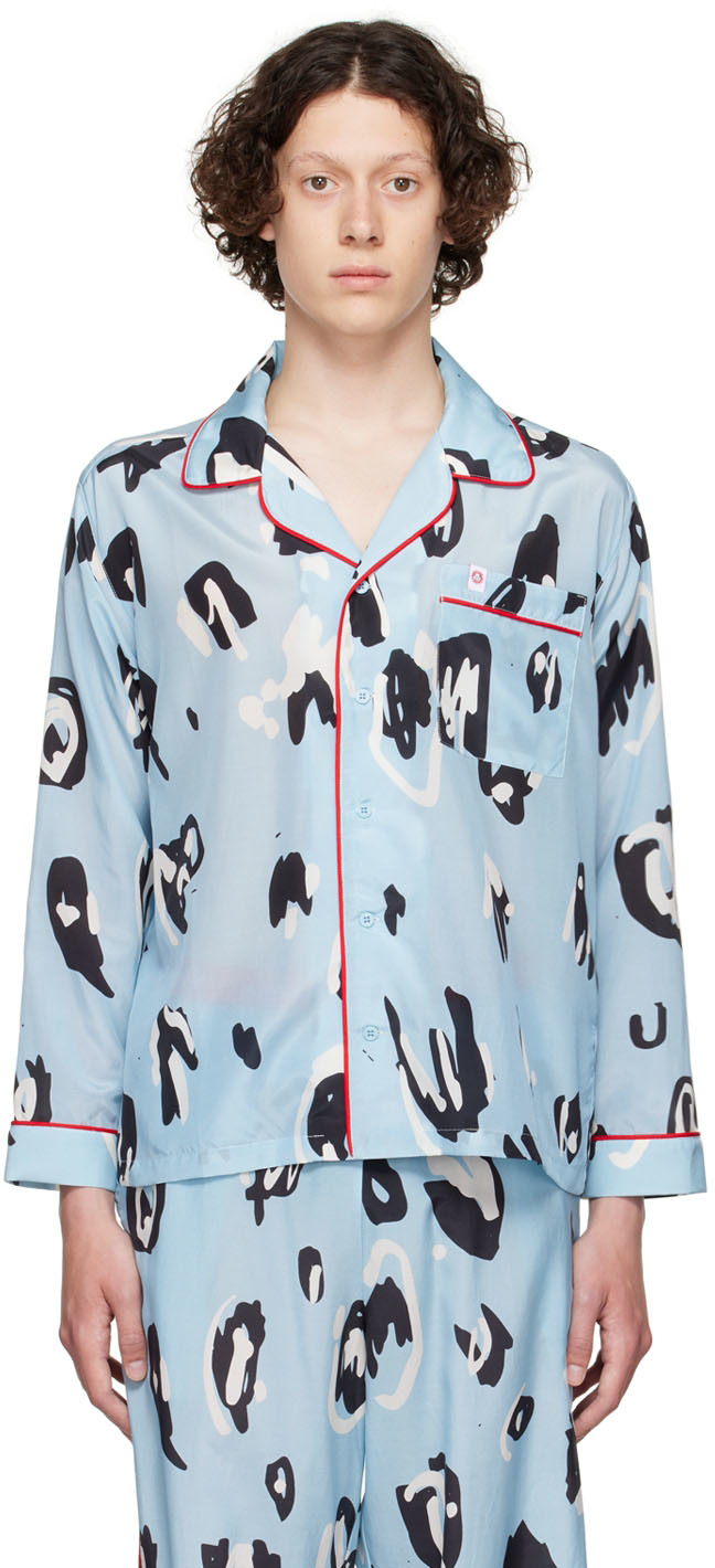 Ssense Uomo Abbigliamento Abbigliamento per la notte Pigiami Blue Silk Pyjama Shirt 