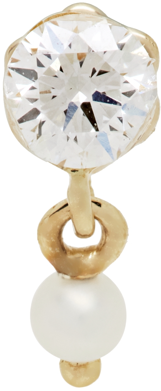 MARIA TASH Gold 3mm Diamond Pearl Dangle Threaded Stud Earring