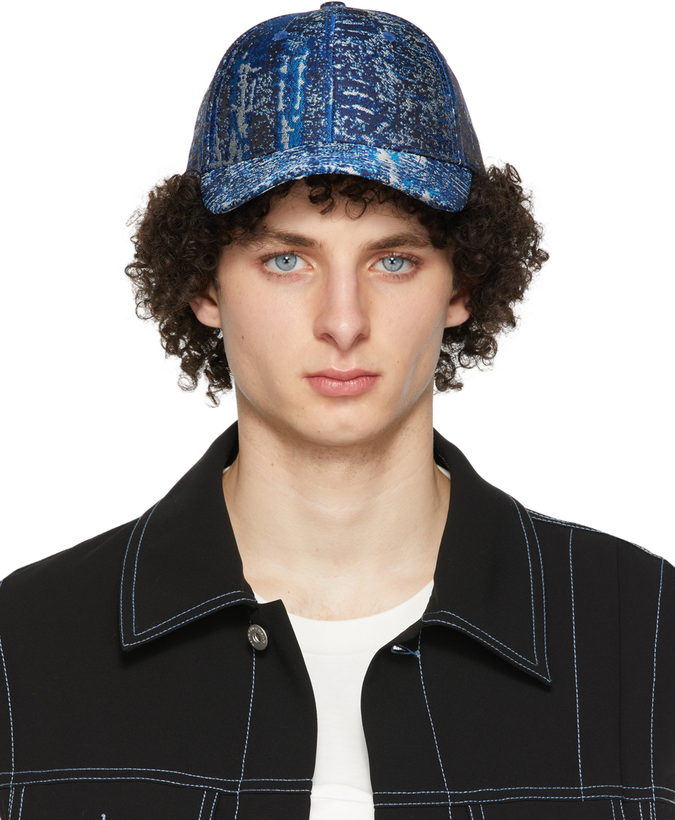 Feng Chen Wang Blue Brocade Jacquard Cap | Smart Closet