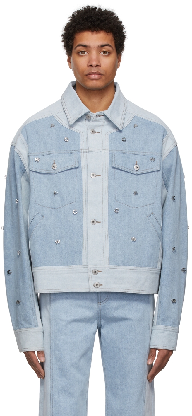 Feng Chen Wang Blue Denim Logo Embellished Jacket | Smart Closet