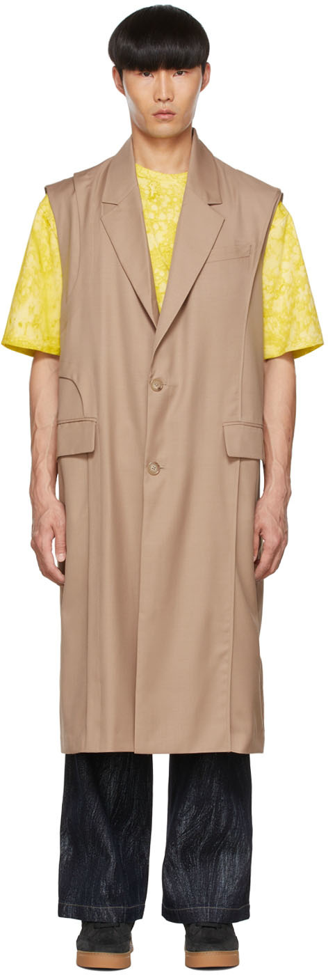 Feng Chen Wang Brown Polyester Waistcoat In Khaki