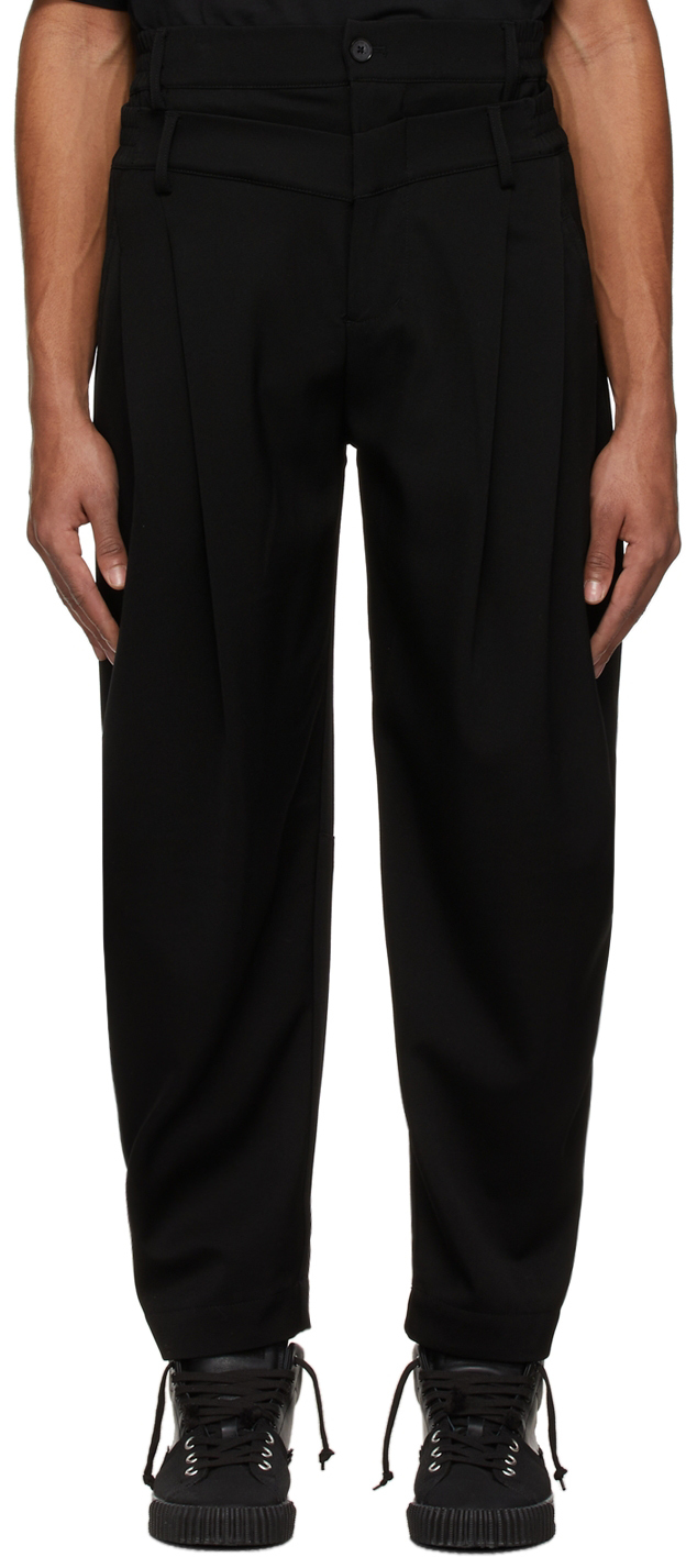 Feng Chen Wang Black Double Waistband Trousers | ModeSens