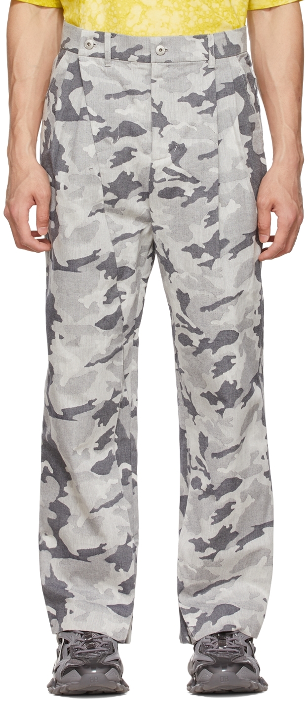 Feng Chen Wang Grey Cotton Trousers In Camouflage