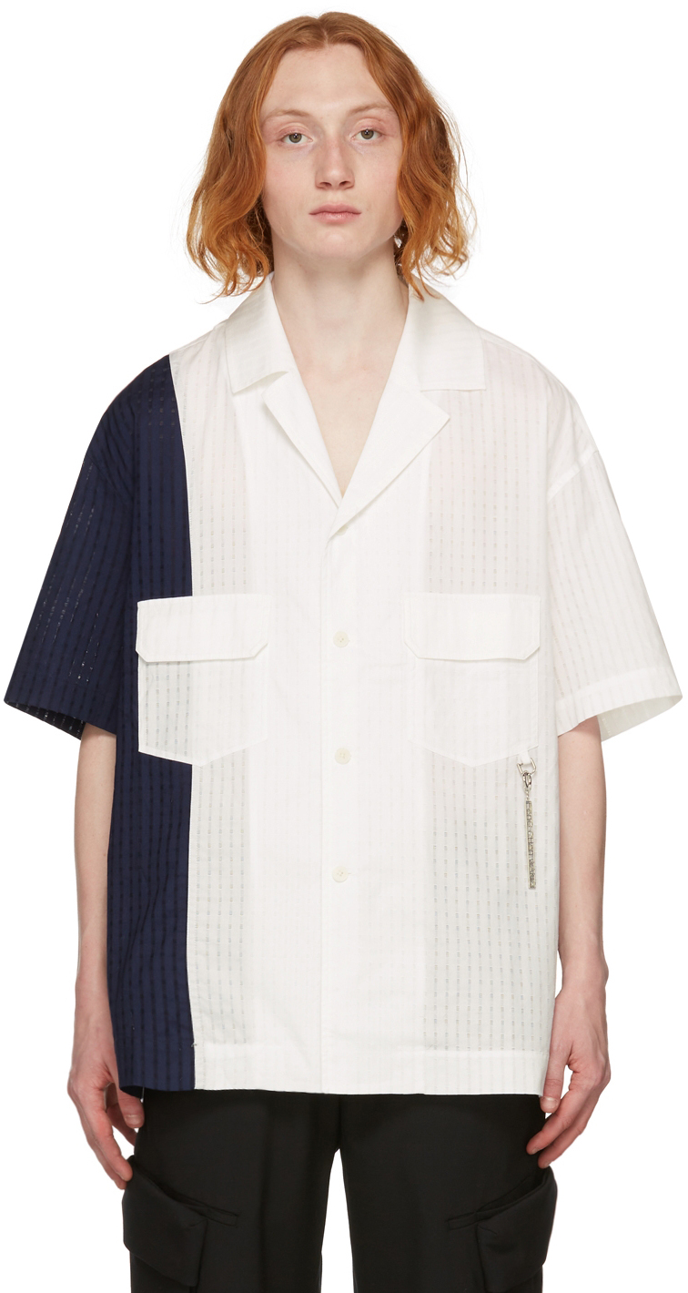 Feng Chen Wang Navy & White Panelled Shirt | Smart Closet
