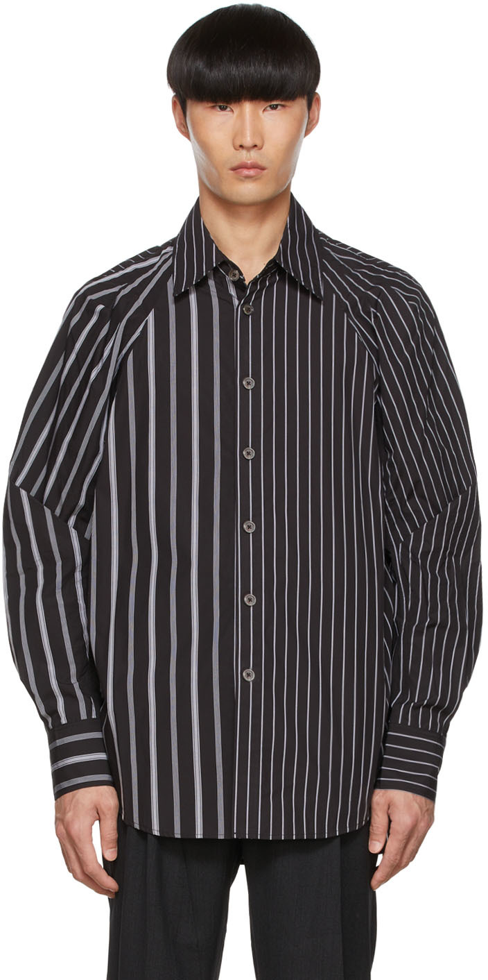 Feng Chen Wang Relaxed Fit Striped Long Sleeve Shirt In Black,white ...