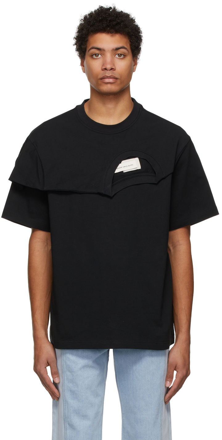 Feng Chen Wang Black Double Collar T-Shirt | Smart Closet