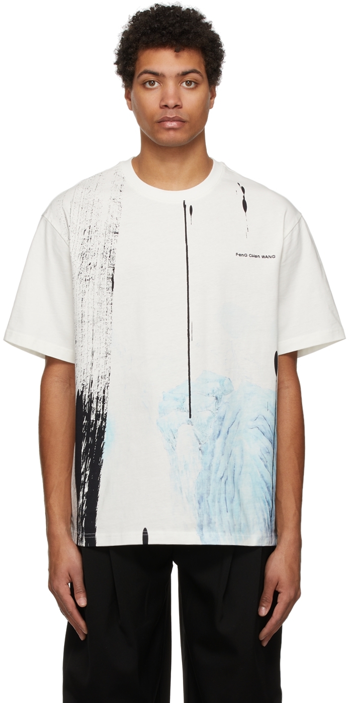 Feng Wang: White Landscape Print T-Shirt |
