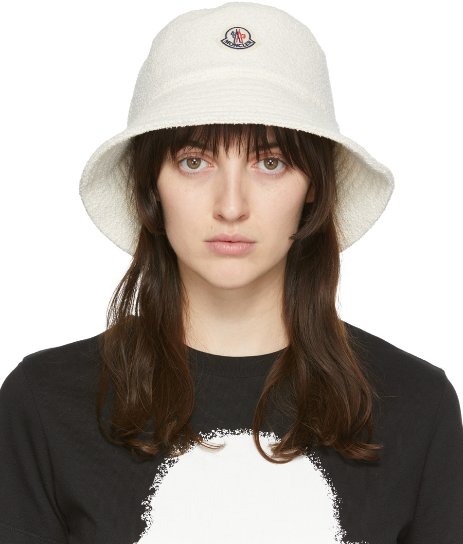 Moncler White Bouclé Bucket Hat