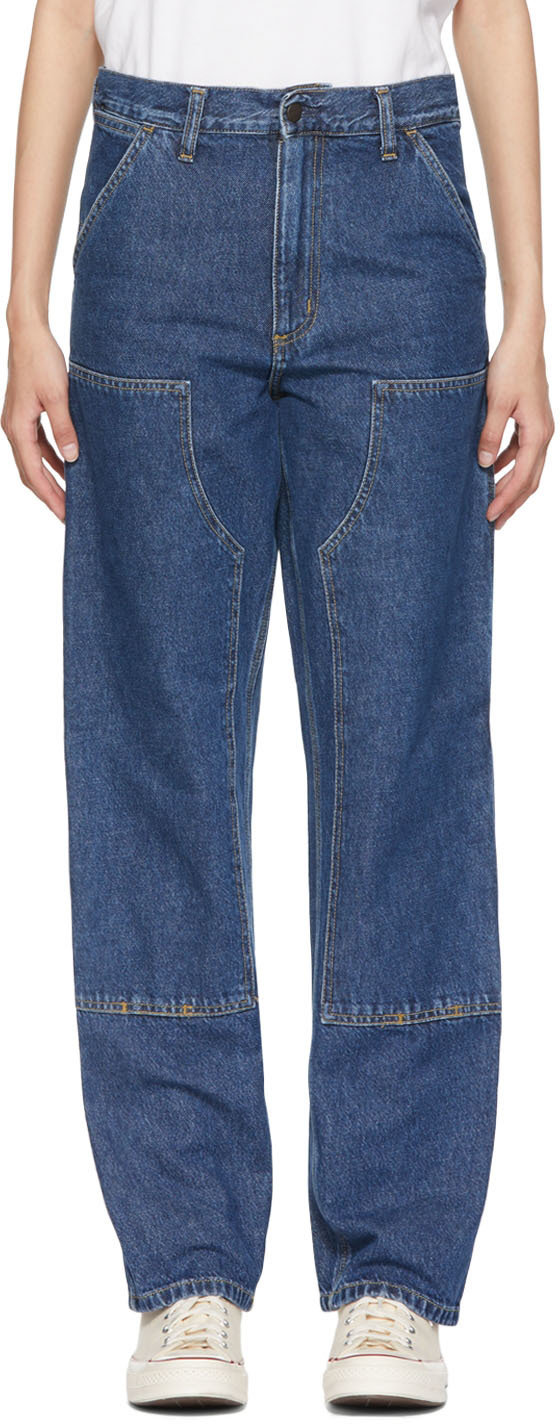 Blue Double Knee Jeans by Carhartt Work In Progress on Sale