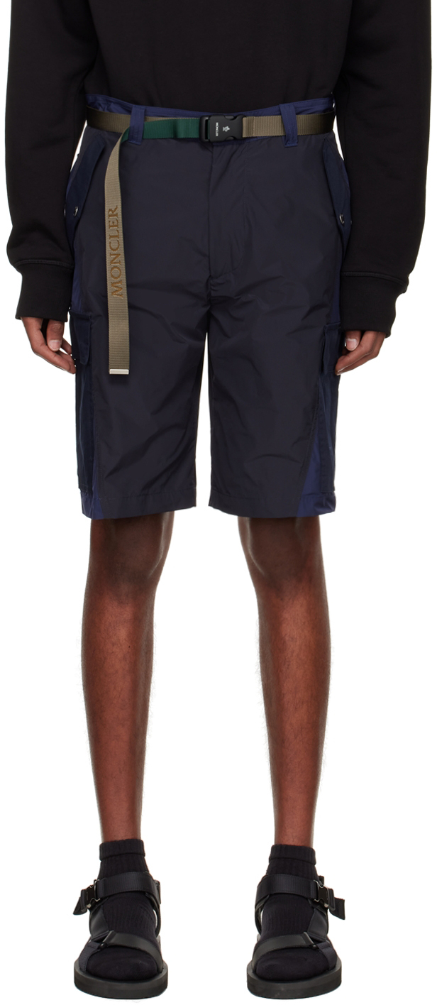 Moncler Navy Polyester Shorts In Blue