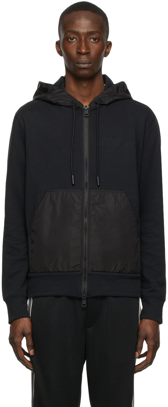 Moncler: Black Recycled Jersey Zip-Up Hoodie | SSENSE
