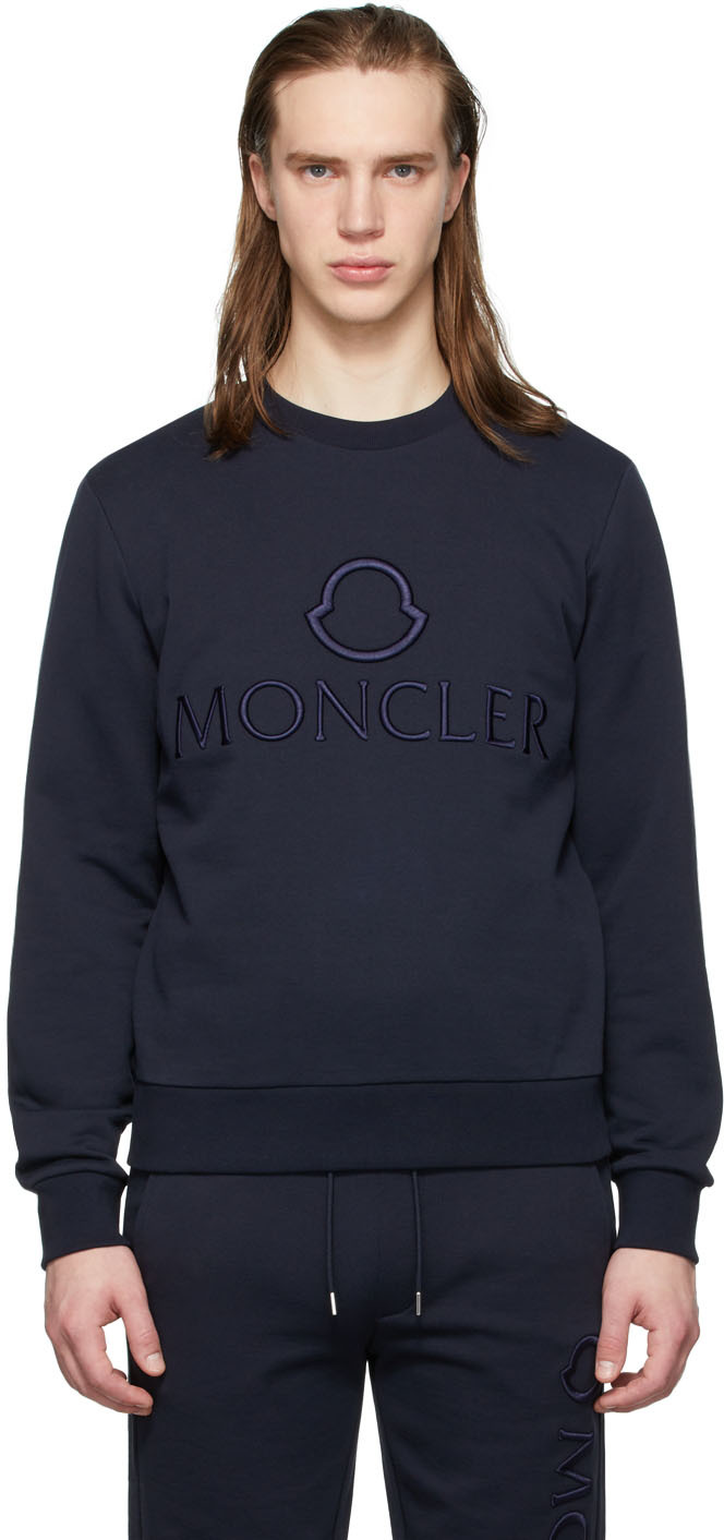 Moncler Navy Logo Outline Embroidered Sweatshirt