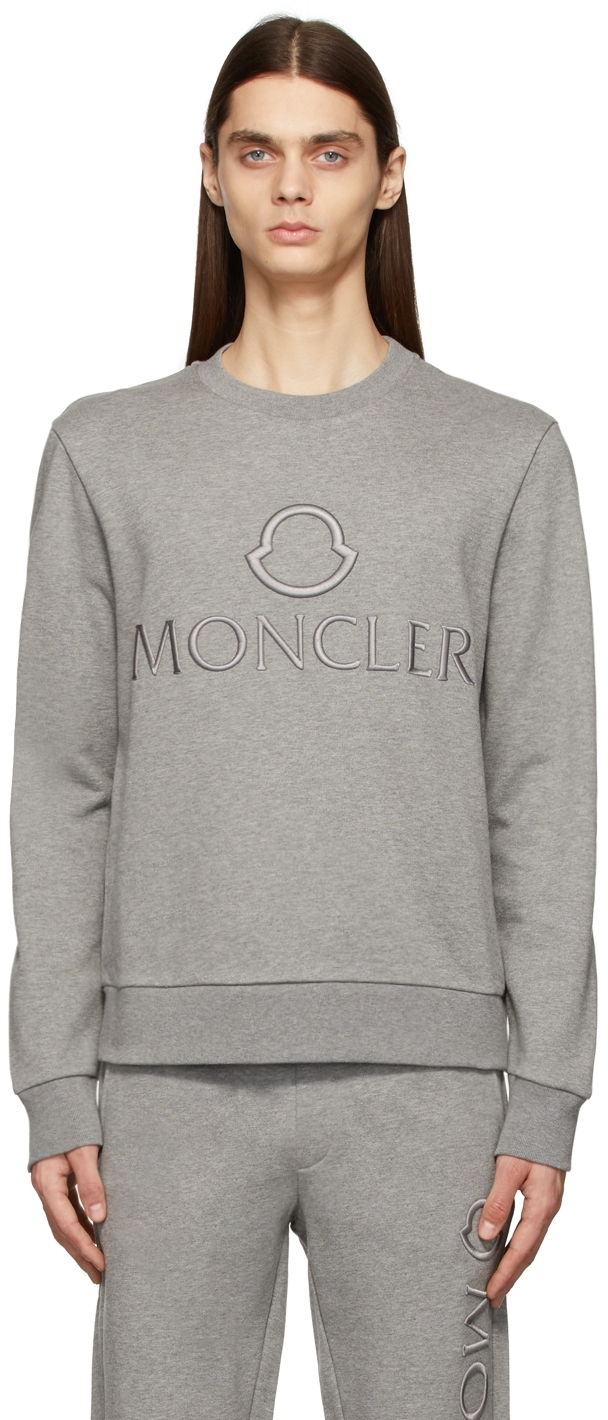 Moncler Grey Logo Outline Embroidered Sweatshirt