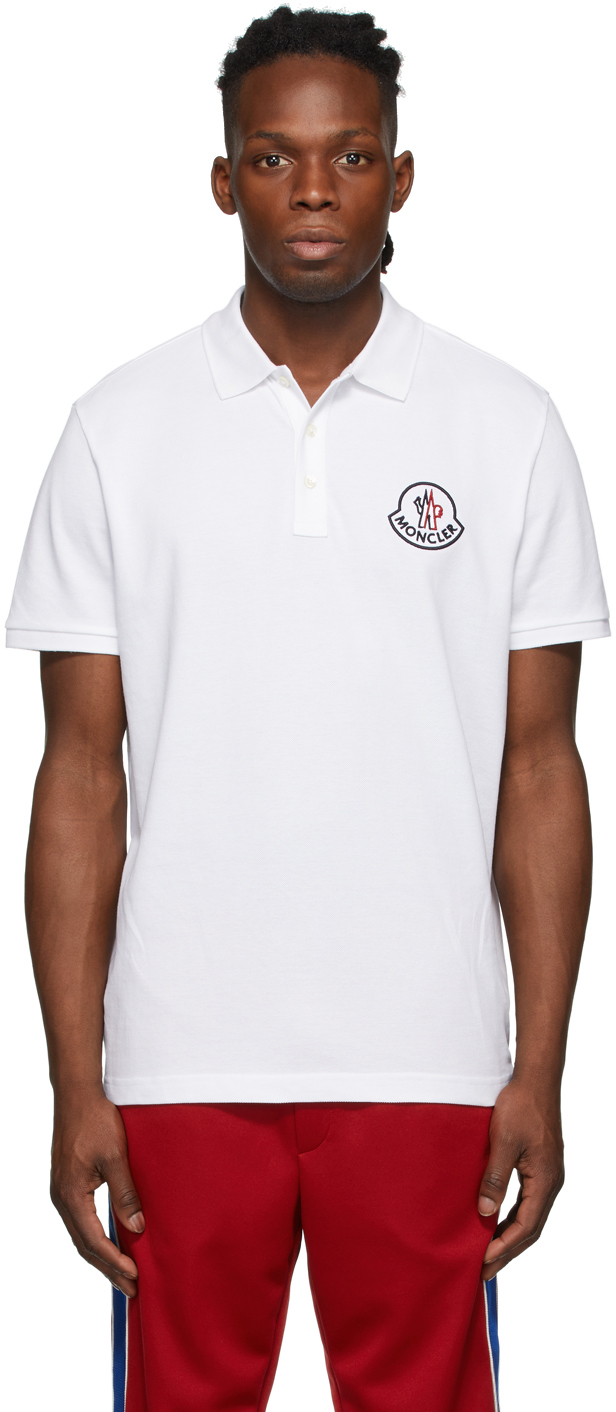 Moncler White Tricolor Logo Polo