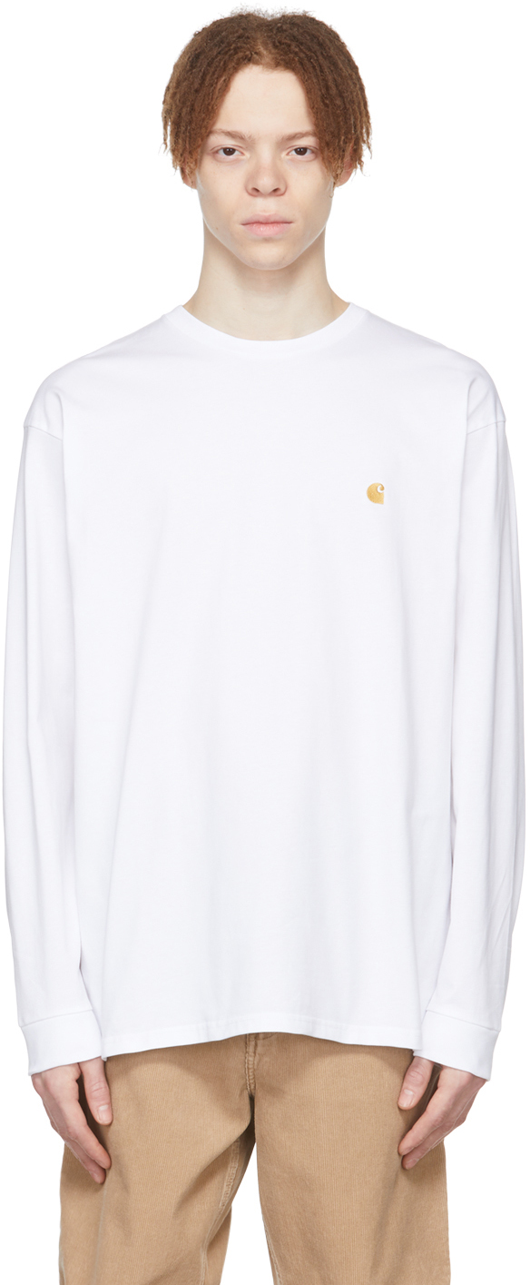 Carhartt White Chase Long Sleeve T-shirt In 00rxx White / Gold