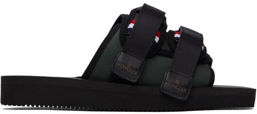 Shop Moncler Khaki & Black Slideworks Sandals In 833 Olive