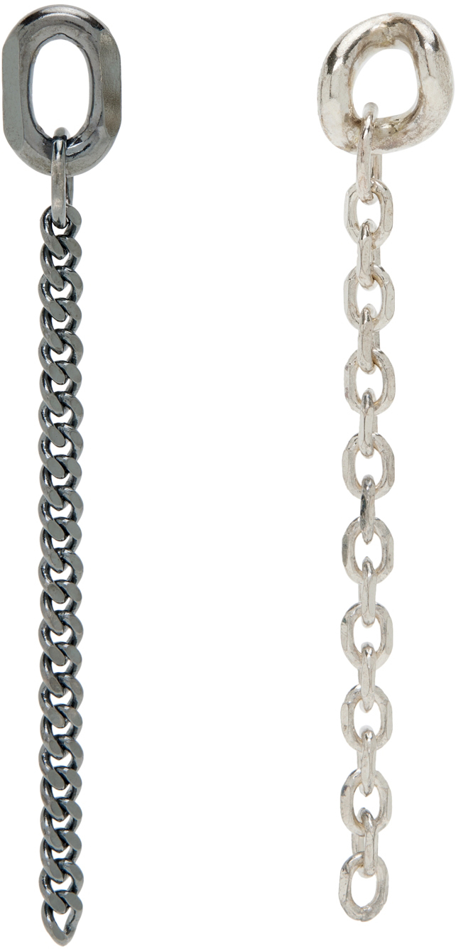 SSENSE Men Accessories Jewelry Earrings Studs Silver Chain Composition Earring 