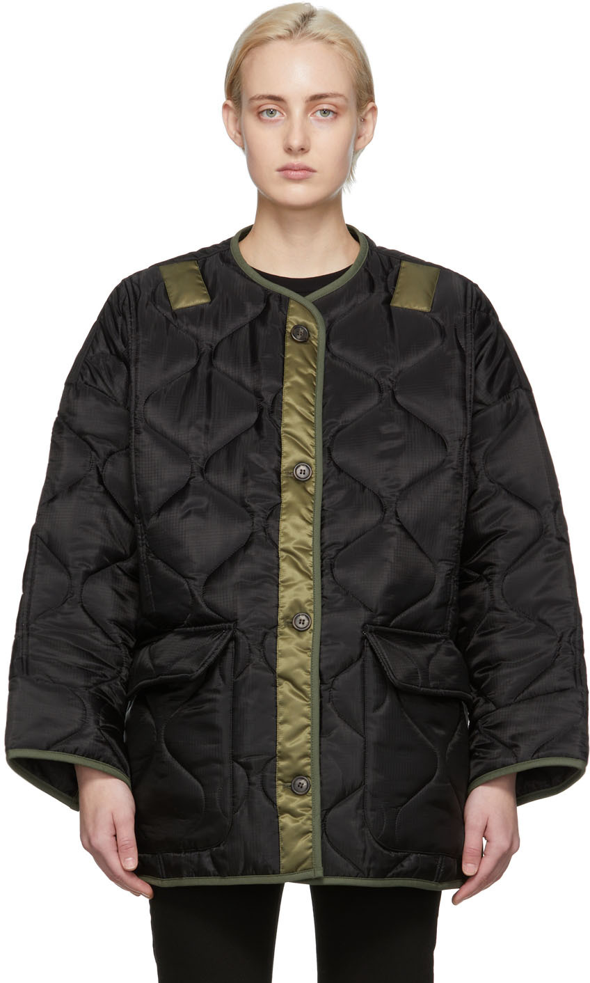 Black & Green Down Quilted Teddy Jacket by The Frankie Shop on Sale