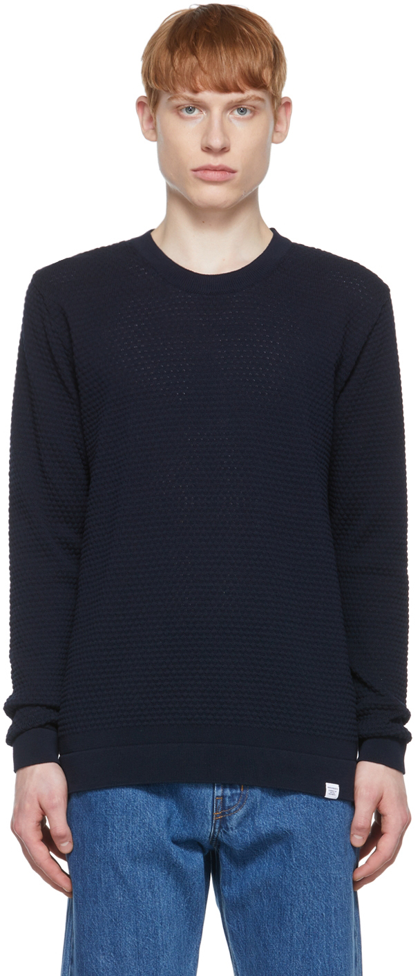 Norse Projects Navy Compact Cotton Raffo Sweater In 7004 Dark Navy