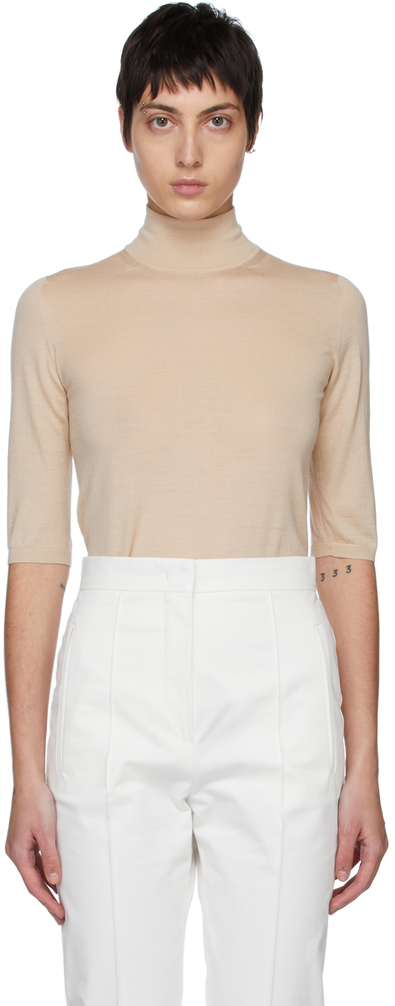 Max Mara: Beige Wool Vacillo Turtleneck 