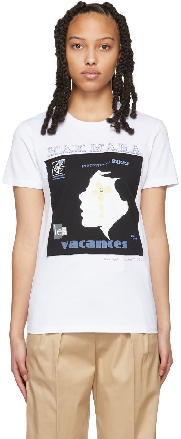 Pekkadillo posición Cobertizo White Zefir 'Vacances' T-Shirt by Max Mara on Sale
