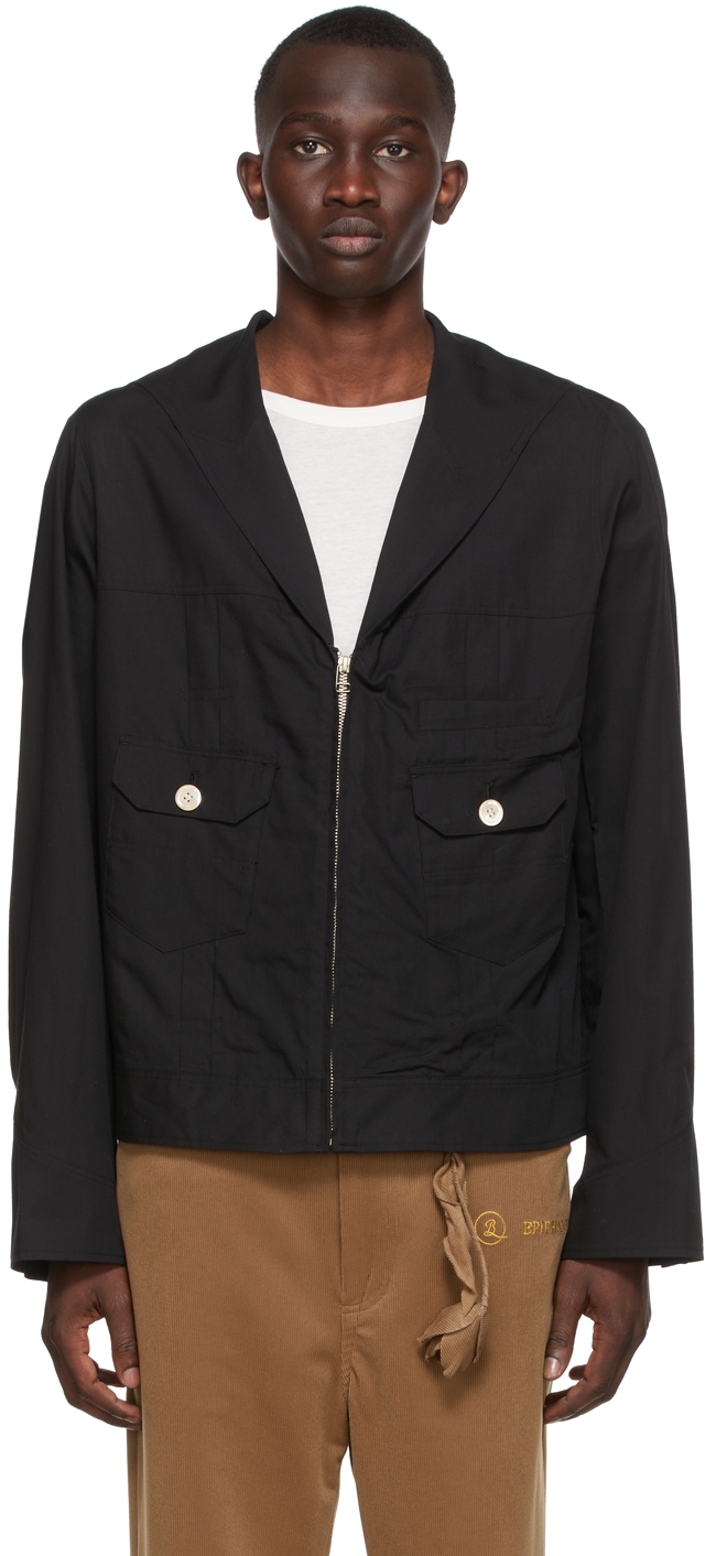 Black Sailor Collar Zip-Up Shirt by BED J.W. FORD on Sale