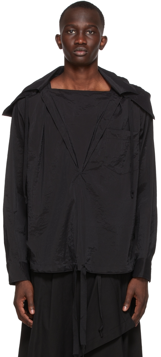 BED J.W. FORD: Black Crinkled Nylon Hoodie | SSENSE