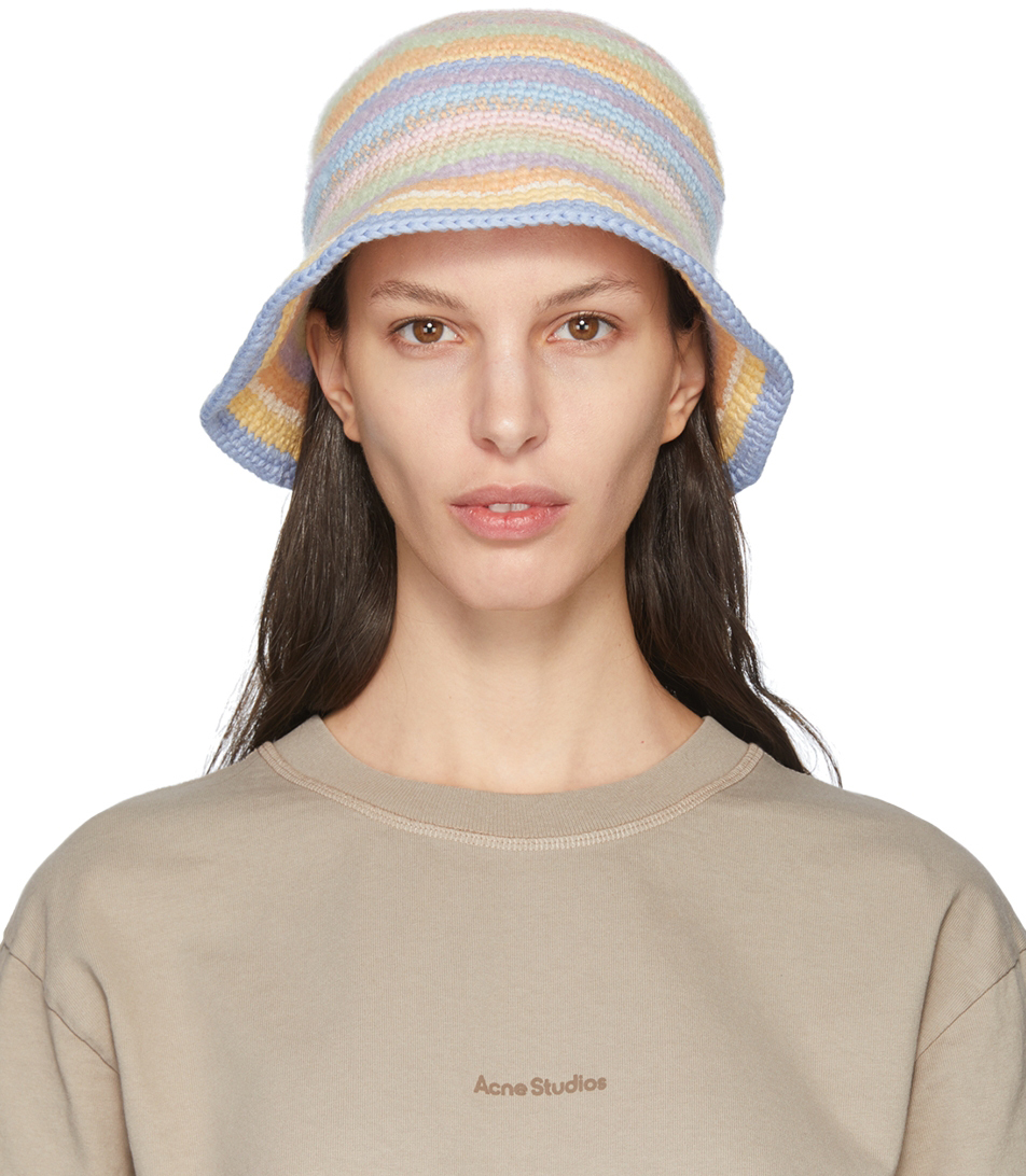Acne Studios Kimma Striped Crocheted Cotton Bucket Hat In Multi | ModeSens