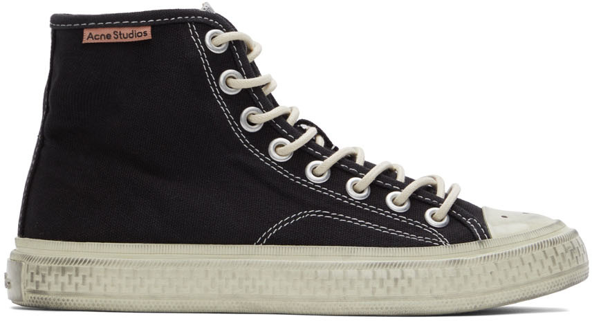 ACNE STUDIOS BLACK & OFF-WHITE CANVAS HIGH TOP SNEAKERS