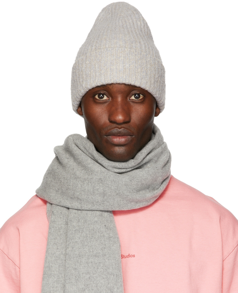 Grey Ribbed Beanie by Acne Studios on Sale
