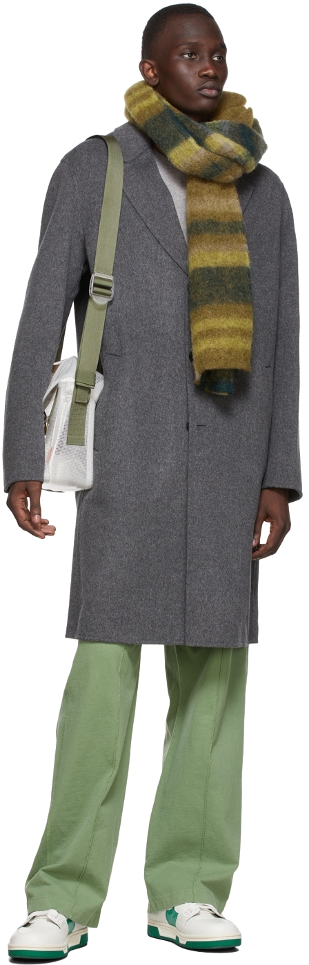 Acne Studios カーキ＆グリーン チェック マフラー