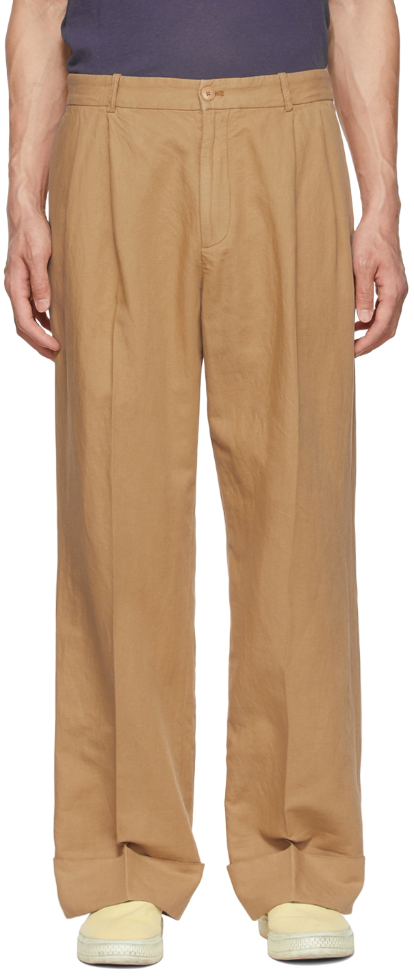 Acne Studios Brown Cotton Trousers In Almond Beige