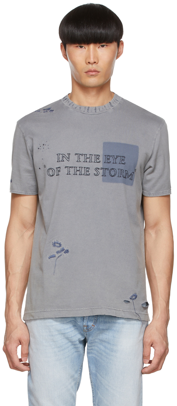 Acne Studios Grey Cotton Distressed T-Shirt