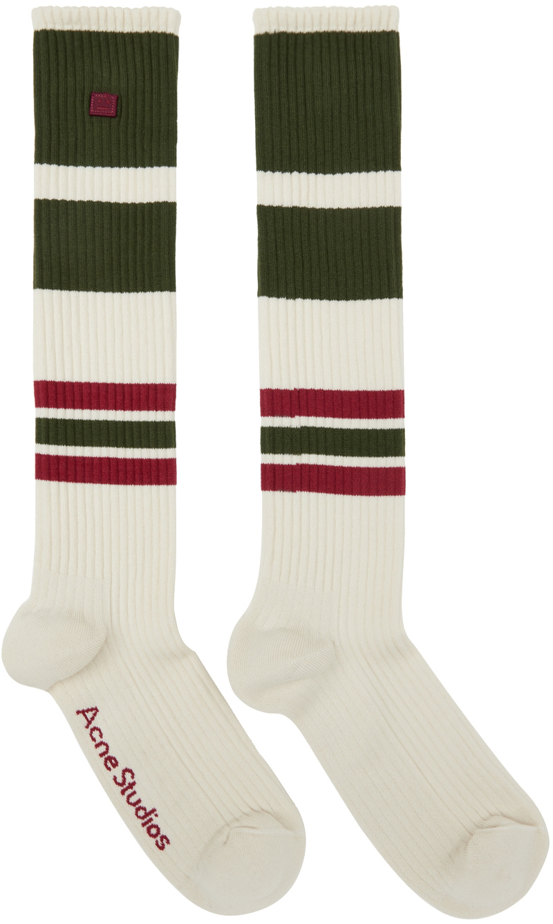 Acne Studios Beige & Khaki Striped Face Socks