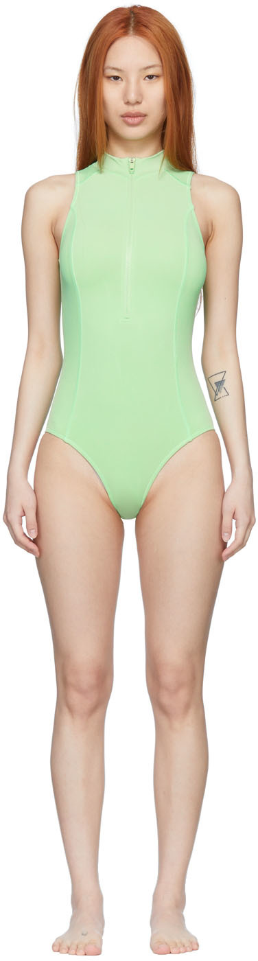 Y-3 Green Nylon One-Piece Swimsuit
