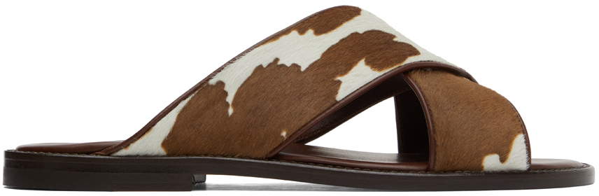 Manolo Blahnik Brown & Off-White Calf-Hair Otawi Sandals