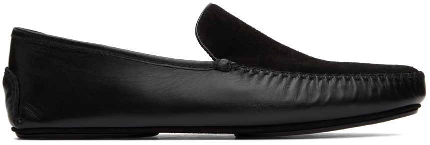 Manolo Blahnik Black Leather & Suede Mayfair Loafers