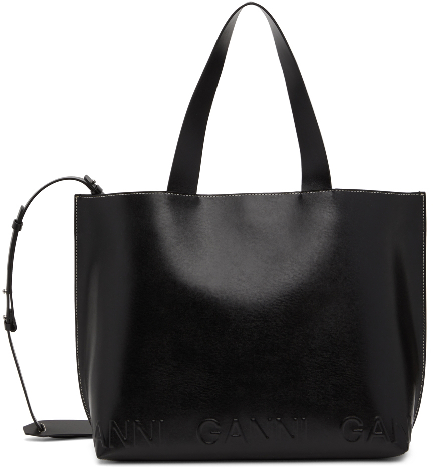 GANNI: Black Banner Tote | SSENSE Canada